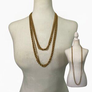Vintage Monet Multi Chain Layered Gold Toned 3-Chain Necklace 55" #389